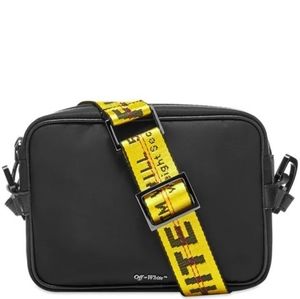 Off-White Crossbody Bag Black w/ Yellow Industrial Belt Purse NWT Unisex